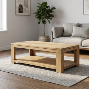 Table basse moderne en bois massif avec étagère de rangement, design minimaliste durable, meubles de salon scandinaves - Product Image 1