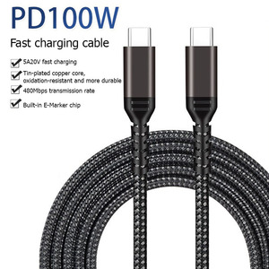 5A 100W Dual head Type-C PD nhanh chóng sạc Cáp USB C nylon bện cáp dữ liệu e-marker chip lá cho máy tính chuyển dữ liệu - Product Image 2