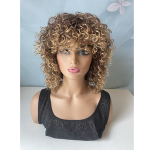 Parrucche Sintetiche Premium Ricci Afro con Frangia T33/27 per Parrucche Naturali Complete, Stile Bob Corto da 14 Pollici, Densità 120% - Product Image 3