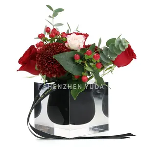 Vaso di fiori in acrilico vaso di plastica vaso di fiori in acrilico con vaso rettangolare in perspex nero per la decorazione