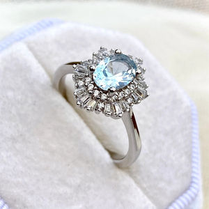 Aquamarine yüzük nişan yüzüğü Oval Vintage söz yüzüğü - Product Image 2