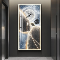 Grande décoration murale LED Lumière lunaire Luxe Résine Image Verre trempé Cristal Porcelaine Lumière LED Art mural Peinture