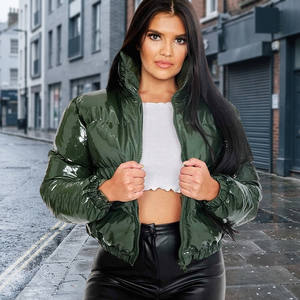 Blouson bomber réversible en tricot pour femme avec col en fausse fourrure, court, grande taille, imperméable et coupe-vent pour l'hiver - Product Image 3
