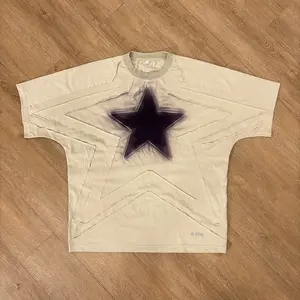 Alta calidad personalizado 3D en relieve Patchwork Streetwear camiseta de gran tamaño de algodón Boxy recortada camiseta hombres