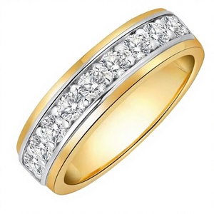 SweetJew <b>Mens</b> Moissanite Wedding Band 925 Sterling <b>Silver</b> 14K Yellow Gold Plated 1ct D Color VVS1 Clarity Brilliant Lab <b>Ring</b> - Product Image 2