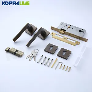 Copper square interior modern doors handle key lock set bedroom bathroom brass lever door handles for wooden door