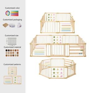 Parc pour bébé pliable multi-formes réglable (cercle, carré) avec jouets, professionnel, pour bébés de 6 mois, en bois - Product Image 1