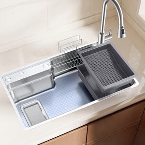 Fregadero de cocina japonés de acero inoxidable con diseño de grano de arroz en relieve, cubo mágico, color original, fregadero individual grande - Product Image 1