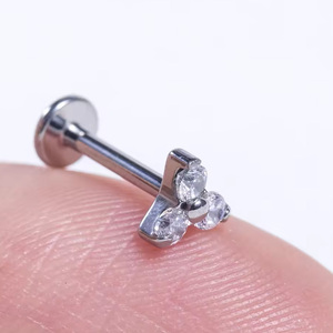 Getta Women's Vintage ASTM F136 Titanium Lip Ring Cute Cherry Cartilage Helix Piercing Earrings Zircon Internal Thread Wedding - Product Image 4