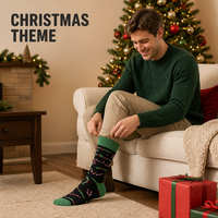 Chaussettes en coton jacquard de Noël 200N, chaussettes festives à motif Père Noël et rennes, chaussettes décontractées pour les fêtes, cadeau de Noël pour hommes adultes