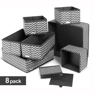 8 Pack Gray And White Stripes Pattern Underwear Storage Drawer Divider Boxes