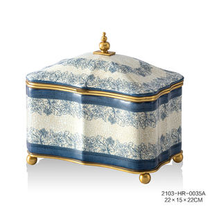 Luxe Antique Bleu Blanc Peinture Céramique Laiton Boîte À Mouchoirs <span class=keywords><strong>Distributeur</strong></span> De <span class=keywords><strong>Papier</strong></span> <span class=keywords><strong>Toilette</strong></span> Élégant Décoration De La Maison <span class=keywords><strong>Porcelaine</strong></span> De Table - Product Image 2