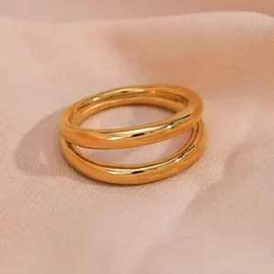 Minimalist Double Layer 18K Gold Plated Ring Stainless Steel Sample Engagement Rings