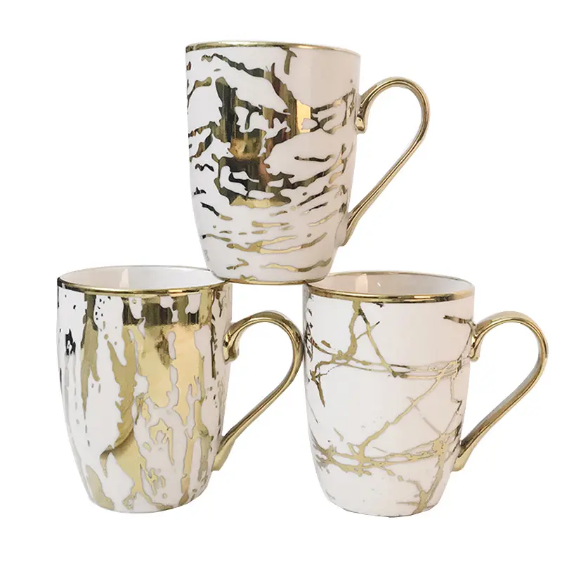 wholesale Set of 4 - 300-400ML Gold Metallic Pattern Print Mugs for home decoration party wedding kitchen