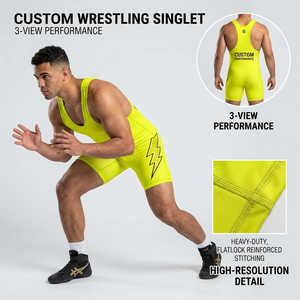 Nouveau design, maillots de lutte unisexes pour adultes, grande taille, extensibles, séchage rapide, logo personnalisé sur le devant, transfert thermique, maillot de lutte - Product Image 3