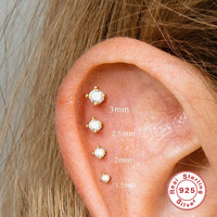 Boucles d'oreilles clous simples à quatre griffes en argent sterling S925, très vendues, pour cartilage, à tête plate et à filetage