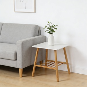 <span class=keywords><strong>Tavolino</strong></span> Moderno in Bambù, Piano Grigio Chiaro con Ripiano Aperto, <span class=keywords><strong>Tavolino</strong></span> Minimalista per Soggiorno e Camera <span class=keywords><strong>da</strong></span> Letto - Product Image 3