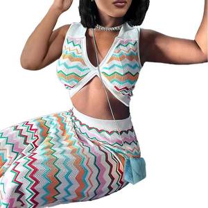 Set di gonna lunga corta estiva 2024 Sexy <span class=keywords><strong>con</strong></span> scollo a V in maglia <span class=keywords><strong>con</strong></span> <span class=keywords><strong>spacco</strong></span> da donna abiti Casual da donna abiti da ragazza <span class=keywords><strong>vestiti</strong></span> da donna - Product Image 1