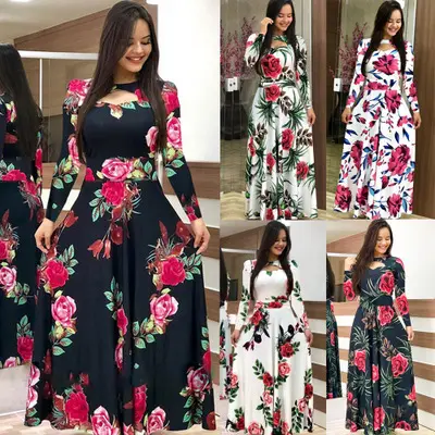 Übergroße lässige Frauen Sommerkleid Print Robe Femme Vestidos Plus Size Streetwear Langarm Langes Maxi kleid