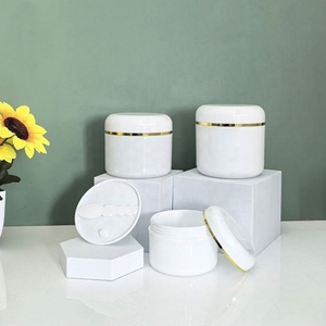 50g 100g 250g Skin Care Cream Cosmetic Packaging <b>Plastic</b> White Double Layer pp <b>Plastic</b> Cream <b>Jar</b> with Silver Gold Line - Product Image 3