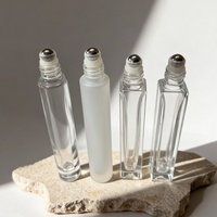 Flacon roll-on en verre givré transparent, rond ou carré, de luxe, 10 ml, pour huile, avec bille en acier inoxydable