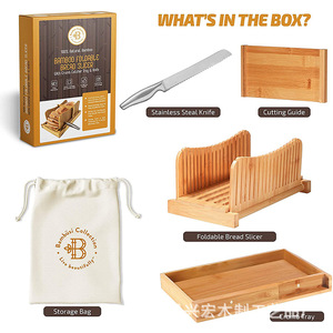 Bamboo <b>Bread</b> Slicer With Breadcrumb Tray And <b>Knife</b> Holder Kitchen Tool For Baking Pastry - Product Image 4