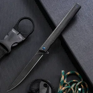 Cuchillo de bolsillo plegable EDC para exteriores, cuchillo táctico de supervivencia con mango de fibra de carbono para regalo