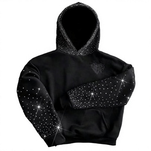Men's Hoodie European Streetwear Dark Vintage <b>Heart</b> Embossed Rhinestone Letter Print Hooded <b>Sweatshirt</b> Loose Fit Unisex Pullover - Product Image 1