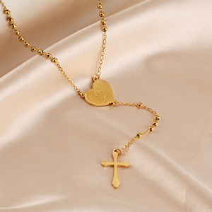 Perline di preghiera religiose Rosarios De Oro Laminado vergine maria ciondolo a forma di cuore collana <span class=keywords><strong>rosario</strong></span> cristiano placcato Oro - Product Image 2