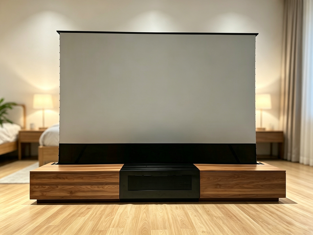 92-150 Inch Motorized Floor Rising Projector Screen with Cabinet Electric Retractable Screen 4K Home Cinema Projection Screen