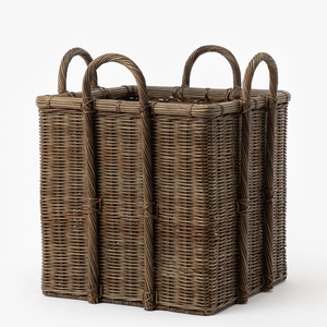 Cesto <span class=keywords><strong>in</strong></span> <span class=keywords><strong>Vimini</strong></span> di Rattan con Manici, Organizzatore Naturale Intrecciato a Mano per Legna da Ardere, Asciugamani, Bucato e Decorazione Casa - Product Image 1