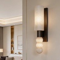 Applique murale LED en cuivre et marbre naturel, style luxe léger, pour villa, salon, chambre, couloir/allée