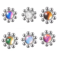 Gaby Nouveau Ancrage Dermal ASTM F136 en Acier Inoxydable G23 Plaqué Argent, Motif Tournesol, Filetage Interne, Calibre 14, Piercing Fin Vintage