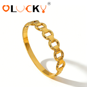 LUCKYJIU Custom Jewelry Manufacturer Wholesale Stainless Steel 18k Gold Plated Cuban Horseshoe Pig <strong>Nose</strong> Bangle Bracelet Women - Product Image 2