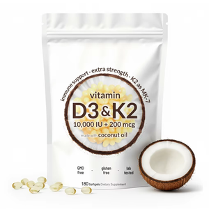 Complesso di Vitamina D e <span class=keywords><strong>K</strong></span> Integratore Alimentare 180 Softgel con Olio di Cocco Vergine D3 10000UI K2 MK-7 200mcg Supporto Immunitario - Product Image 1