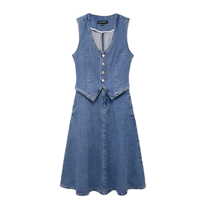 Verano nuevo estilo americano Retro falso vestido de mezclilla de dos piezas - Product Image 1