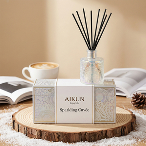 Aikun Custom Logo Pearl Iridescent Glass Round 100ml 150ml IP16 Sparkling Reed <b>Diffuser</b> Drawer Gift Set For Coffee Boutiques - Product Image 1