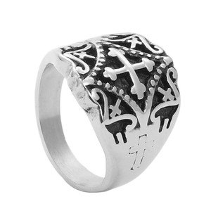 Men's Stainless Steel Cross <b>Ring</b> <b>Silver</b> Punk Style Geometric Design Gift Jewelry 260119 - Product Image 1