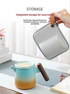 Juego de Té Portátil de Cerámica con Una Tetera y Cuatro Tazas, Preparación Rápida, Diseño Bohemio para Acampar al Aire Libre, de Ceramic Garden Dream - Product Image 3