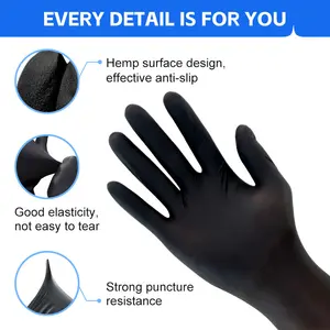 Guante de nitrilo desechable con logotipo, guantes de trabajo negros, guantes de nitrilo para examen, guantes de nitrilo desechables sin polvo