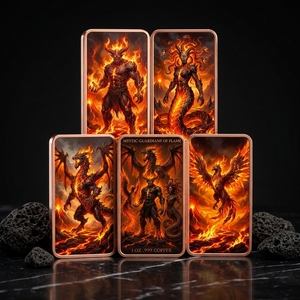 Vente en gros de barres rectangulaires en cuivre .999 de 1 oz, marque MK, Mystic Guardians Flame Fire <span class=keywords><strong>Dragon</strong></span> <span class=keywords><strong>Phoenix</strong></span>, imprimées en 2D, lingot commémoratif - Product Image 1
