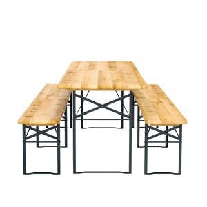 Ensemble table et bancs <span class=keywords><strong>de</strong></span> jardin robustes 220 cm, table <span class=keywords><strong>de</strong></span> pique-nique pliante en bois massif avec 2 bancs pour événements extérieurs, banquets et Oktoberfest - Product Image 3