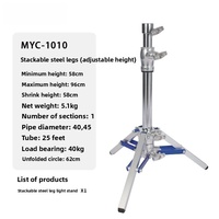 Meeiking/MYK-1010 Support d'éclairage photo robuste avec pieds en acier courts, petit canon en acier, rail coulissant triangulaire à angle bas et support de fixation pour chariot