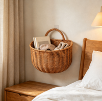 Panier suspendu semi-circulaire en rotin plastique durable avec structure en fer, idéal pour le rangement dans la cuisine, le salon, le balcon et la salle de bain