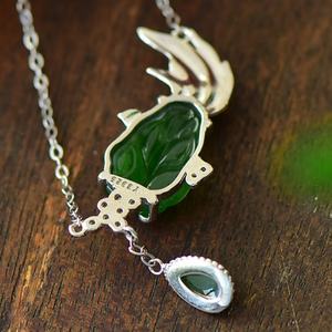 SGARIT Natural Hetian Green Jade S925 Silver Goldfish Collar <span class=keywords><strong>de</strong></span> clavícula 30*20mm Exquisito Versátil Textura fina Jadeíta - Product Image 5