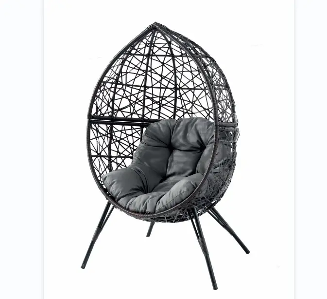 Rosa für draußen entspannendes Design drehbarer Stock Papasan Eisendraht Terrasse Schaukel hängender Netz-Ei-Stuhl