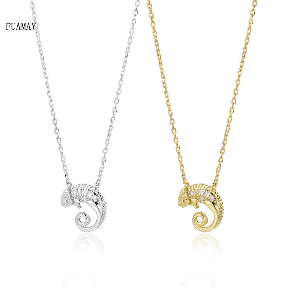 FUAMAY Collares Para Mujer 925 ayar gümüş 18K altın kaplama bukalemun kertenkele kolye