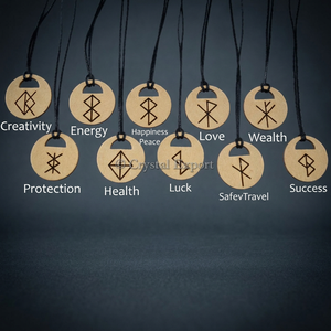 Juego de colgantes de runas de madera, forma circular, hechos a mano, para la creatividad, energía, amor, riqueza, protección, salud, suerte, viajes seguros, éxito - Product Image 3