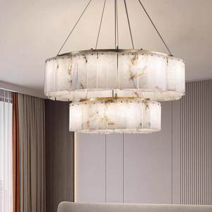 Lámpara Colgante LED Rectangular Moderna de Lujo, de Mármol Natural y Cobre, con Garantía, Apta para Mesas de Comedor e Islas de Cocina - Product Image 1