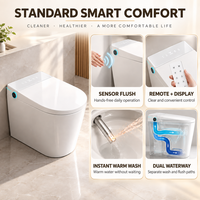 Toilet Pintar Satu Bagian Kompak dengan Sensor Siram, Kontrol Jarak Jauh, Pemanas Instan, Panel Kontrol Putih
